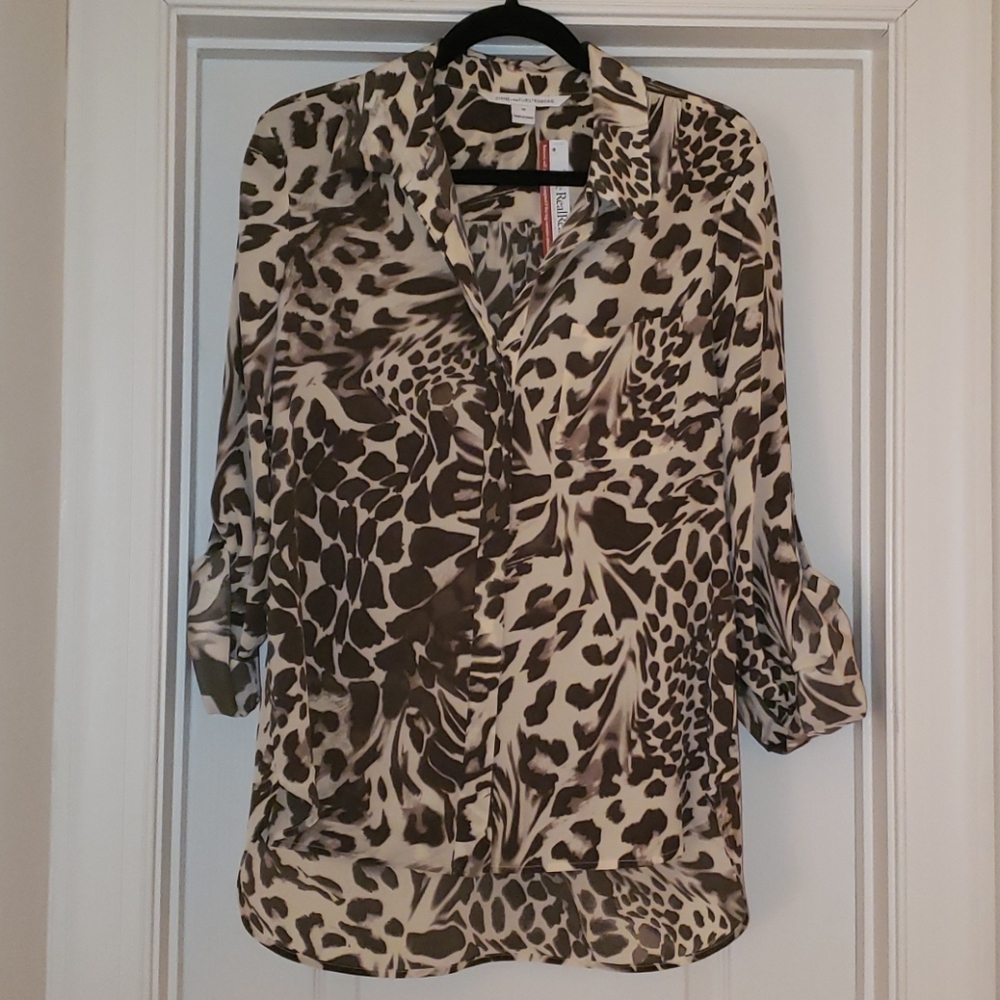 Diane Von Furstenberg Blouse Olive Green & Beige